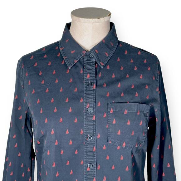 BANANA REPUBLIC Yacht Print Wash Shirt Button Up Soft Nautical Slim Fit Small - Picture 2 of 10